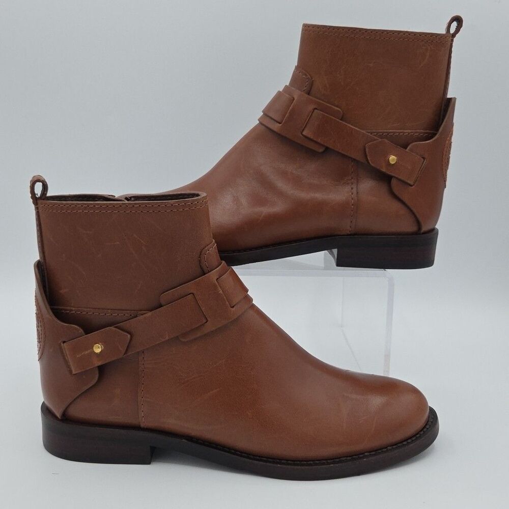 Tory Burch Boots Cognac Brown Leather Harness Equestrian Colton Ankle Size 5 EUC